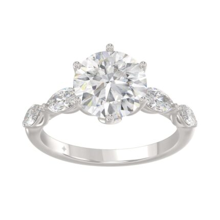 Luxury 14K White Gold  Bridal Ring for Ladies 3 3/4CT Round & Marquise Cut Diamonds 3.00CT Round Center stone (Color F-G -Clarity VS1/VS2)