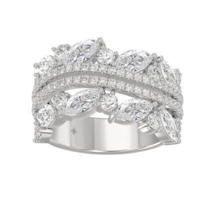 This is a diamond 14k cluster Ladies 2CT Ring featuring Marquise-shaped and round-cut diamonds in a leaf or floral motif set in white gold (Color F-G