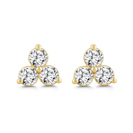 LADIES EARRINGS 1CT ROUND DIAMOND 14K YELLOW GOLD