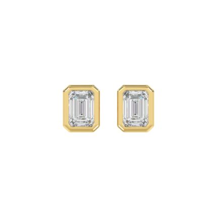 LADIES SOLITAIRE EARRINGS 2CT EMERALD DIAMOND 14K YELLOW GOLD