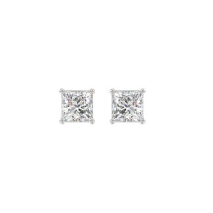 LADIES SOLITAIRE EARRINGS 1CT PRINCESS DIAMOND 14K WHITE GOLD