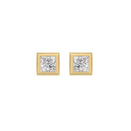 LADIES SOLITAIRE EARRINGS 1CT PRINCESS DIAMOND 14K YELLOW GOLD