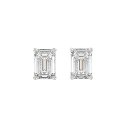 LADIES SOLITAIRE EARRINGS 2 1/2CT EMERALD DIAMOND 14K WHITE GOLD