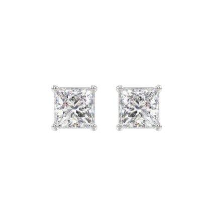 LADIES SOLITAIRE EARRINGS 2 1/2CT PRINCESS DIAMOND 14K WHITE GOLD