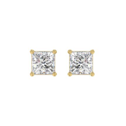 LADIES SOLITAIRE EARRINGS 2 1/2CT PRINCESS DIAMOND 14K YELLOW GOLD