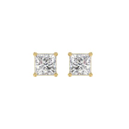LADIES SOLITAIRE EARRINGS 2CT PRINCESS DIAMOND 14K YELLOW GOLD