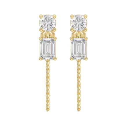 10K Yellow Gold 3/4CT Emerald/Round cut Diamond Elegant Ladies Earring (Color F-G -Clarity VS1/VS2)
