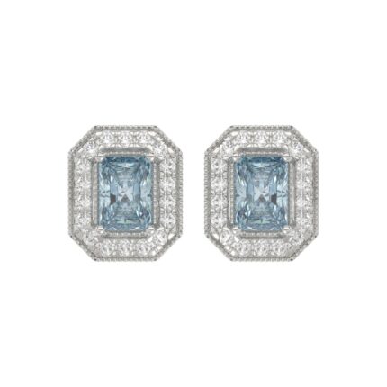14K WHITE GOLD 1 1/4CT ROUND/BLUE RADIANT DIAMOND LADIES EARRING