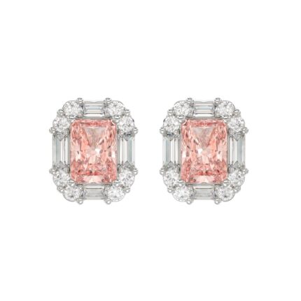 14K WHITE GOLD CRAFTED WITH 18K YELLOW GOLD BACK PLATE 1 1/3CT ROUND/PINK RADIANT/BAGUETTE DIAMOND LADIES EARRINGS