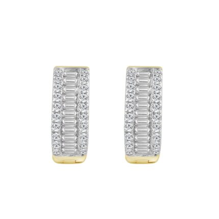 Classic 10K Yellow Gold  Round & Baguette Lab Grown Diamond ladies Hoop Earrings 1/2CT (Color F-G -Clarity VS1/VS2)