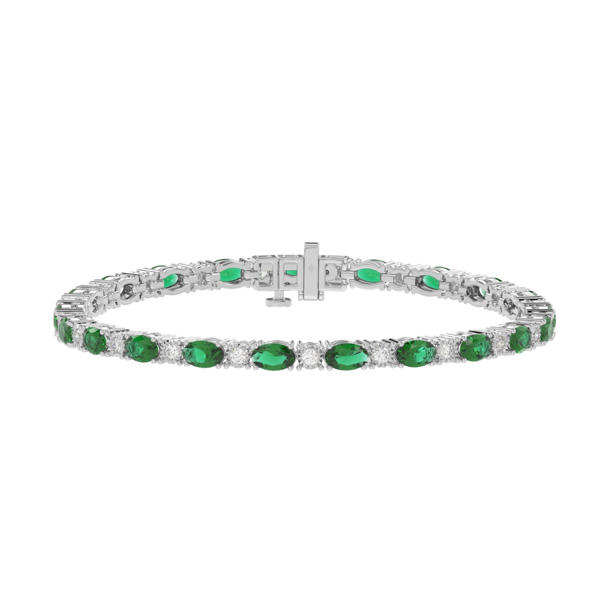 14K WHITE GOLD 6 7/8CT ROUND/EMERALD OVAL DIAMOND LADIES BRACELET (EMERALD OVAL 6 1/6CT) 1 14K WHITE GOLD 6 7/8CT ROUND/EMERALD OVAL DIAMOND LADIES BRACELET (EMERALD OVAL 6 1/6CT) - Image 1