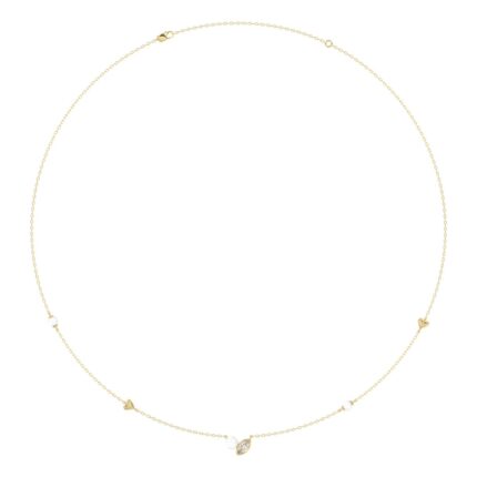 10K Yellow Gold Pearl & Ladies Necklace 1/5CT  Marquise Diamonds (Color F-G -Clarity VS1/VS2)