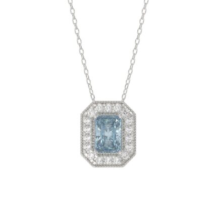 14K WHITE GOLD 1 1/4CT ROUND/BLUE EMERALD DIAMOND LADIES PENDANT WITH CHAIN (BLUE EMERALD DIAMOND 1.00CT)