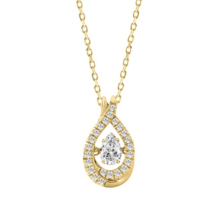 14K YELLOW GOLD 3/4CT ROUND/PEAR DIAMOND LADIES PENDANT WITH CHAIN (CENTER STONE PEAR DIAMOND 1/2CT)