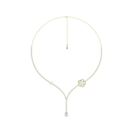 14K YELLOW GOLD 4.00CT ROUND/PEARL/PEAR DIAMOND LADIES NECKLACE