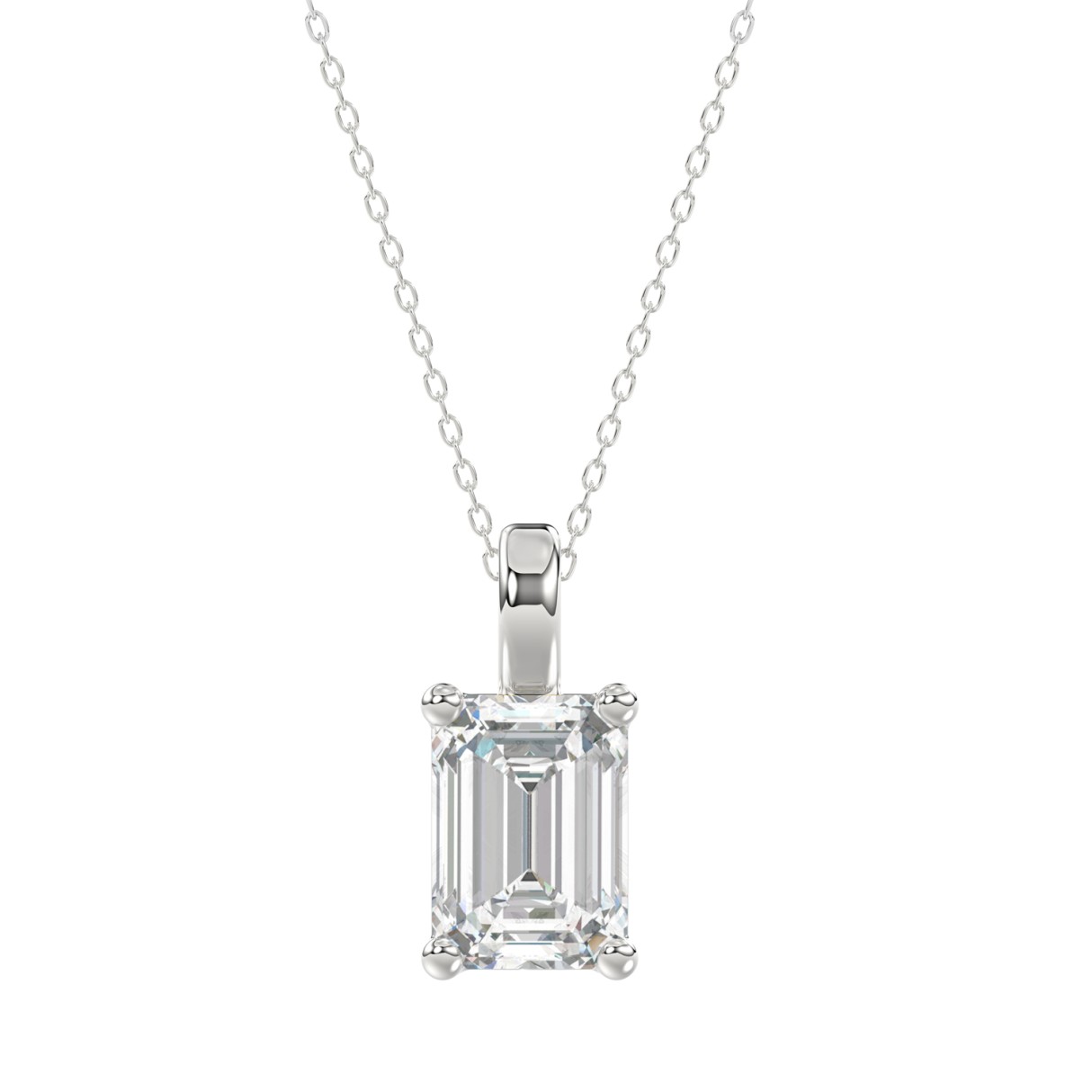 LADIES SOLITAIRE PENDANT WITH CHAIN 3CT EMERALD DIAMOND 14K WHITE GOLD 1 LADIES SOLITAIRE PENDANT WITH CHAIN 3CT EMERALD DIAMOND 14K WHITE GOLD - Image 1