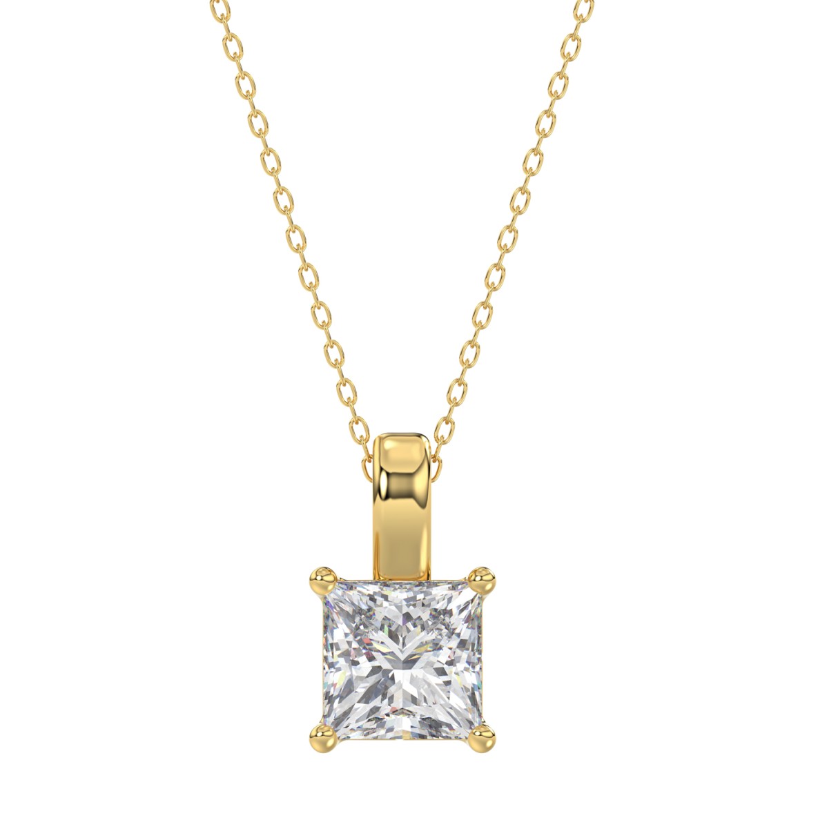 LADIES SOLITAIRE PENDANT WITH CHAIN 3CT PRINCESS DIAMOND 14K YELLOW GOLD 1 LADIES SOLITAIRE PENDANT WITH CHAIN 3CT PRINCESS DIAMOND 14K YELLOW GOLD - Image 1
