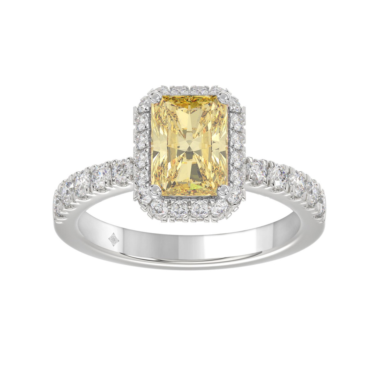 14K WHITE GOLD 1.00CT ROUND/YELLOW RADIANT DIAMOND LADIES RING (CENTER STONE YELLOW RADIANT DIAMOND 3.00CT) 1 14K WHITE GOLD 1.00CT ROUND/YELLOW RADIANT DIAMOND LADIES RING (CENTER STONE YELLOW RADIANT DIAMOND 3.00CT) - Image 1