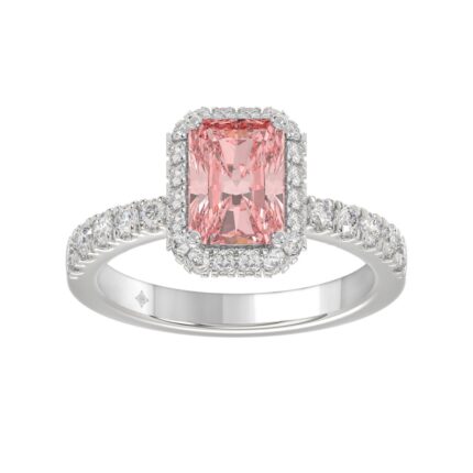 ETERNAL BLUSH COLLECTION 14K WHITE GOLD 1.00CT ROUND/RADIANT DIAMOND LADIES RING (CENTER STONE PINK RADIANT DIAMOND 3.00CT)