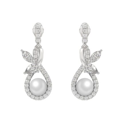 14K WHITE GOLD 3/4CT ROUND/MARQUISE/PEARL DIAMOND LADIES EARRINGS