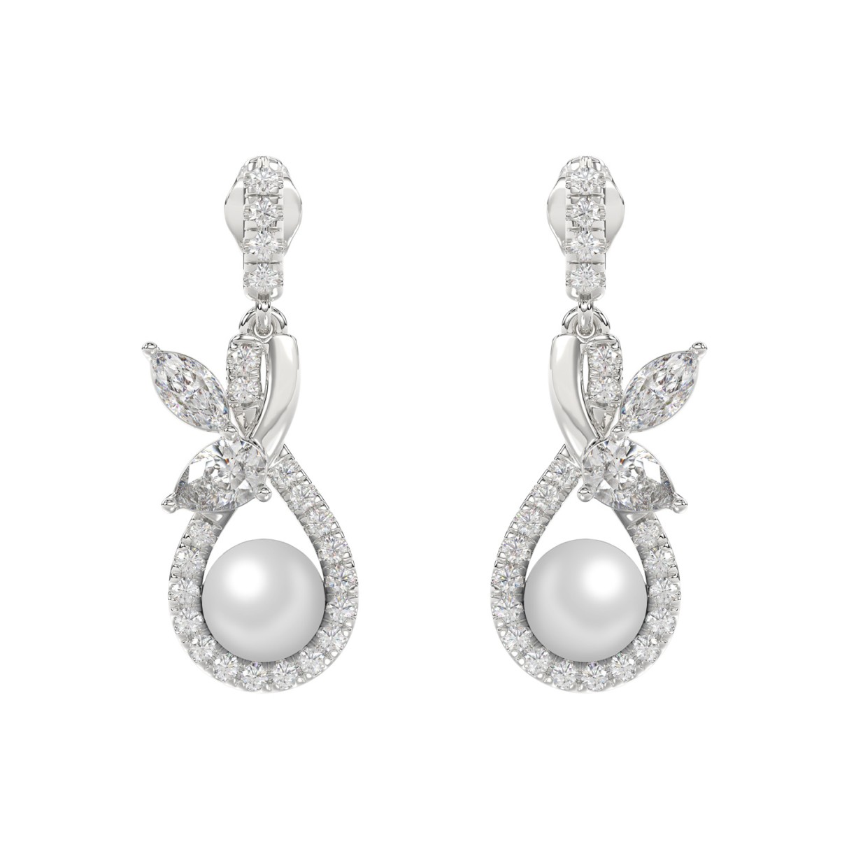 14K WHITE GOLD 3/4CT ROUND/MARQUISE/PEARL DIAMOND LADIES EARRINGS 1 14K WHITE GOLD 3/4CT ROUND/MARQUISE/PEARL DIAMOND LADIES EARRINGS - Image 1