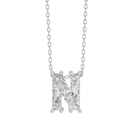 14K WHITE GOLD 1 1/2CT FANCY CUT ALPHABET DIAMOND LADIES PENDANT WITH CHAIN