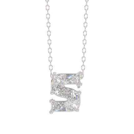 14K WHITE GOLD 1 3/4CT FANCY CUT ALPHABET DIAMOND LADIES PENDANT WITH CHAIN