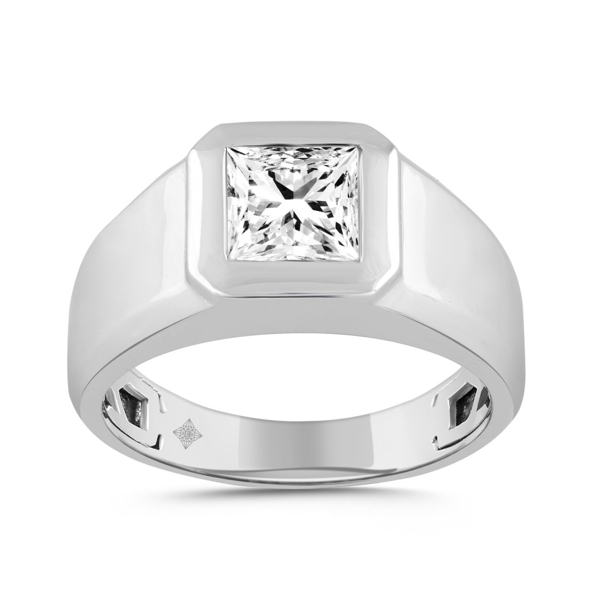 MEN'S RING 2CT PRINCESS DIAMOND 14K WHITE GOLD (CENTER STONE PRINCESS DIAMOND 2CT ) 1 MEN'S RING 2CT PRINCESS DIAMOND 14K WHITE GOLD (CENTER STONE PRINCESS DIAMOND 2CT ) - Image 1