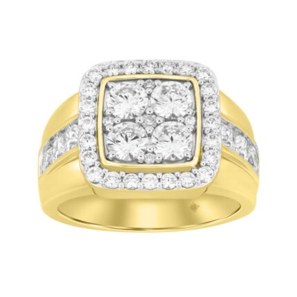 MEN'S RING 3CT ROUND DIAMOND 14K YELLOW GOLD