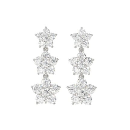 14K WHITE GOLD 3CT ROUND DIAMOND LADIES LINEAR EARRINGS