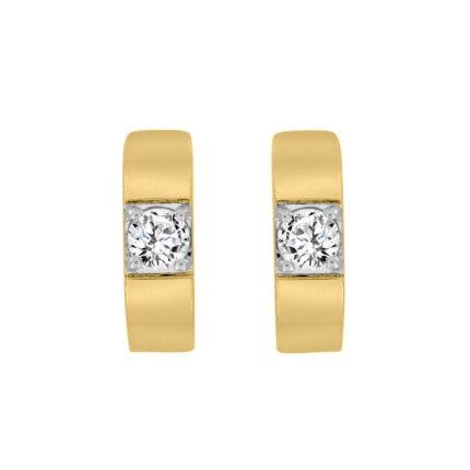 LADIES HOOPS EARRINGS 1/2CT ROUND DIAMOND 14K YELLOW GOLD
