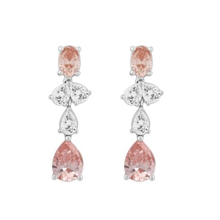 ETERNAL BLUSH COLLECTION 14K WHITE/ROSE GOLD 3 1/2CT OVAL/PEAR DIAMOND LADIES EARRINGS (PINK PEAR DIAMOND 3/4CT/ PINK OVAL DIAMOND  1/2CT)