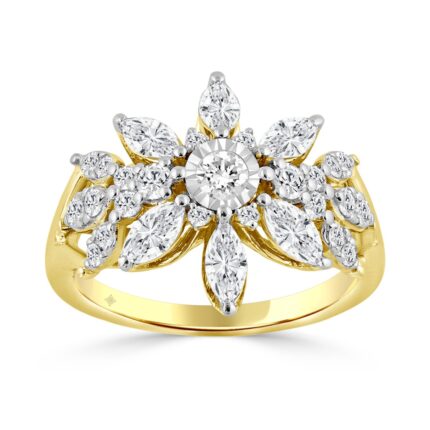 10K YELLOW GOLD 1 1/2CT ROUND/MARQUISE DIAMOND LADIES RING