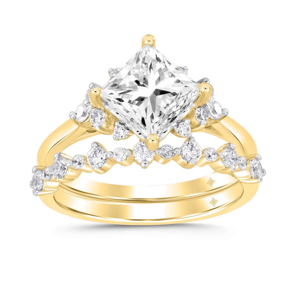 LADIES BRIDAL SET 2 1/2CT ROUND DIAMOND 14K YELLOW GOLD (CENTER STONE PRINCESS DIAMOND 2CT ) 1 LADIES BRIDAL SET 2 1/2CT ROUND DIAMOND 14K YELLOW GOLD (CENTER STONE PRINCESS DIAMOND 2CT ) - Image 1