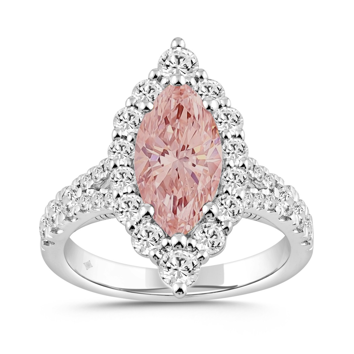 ETERNAL BLUSH COLLECTION 14K WHITE GOLD 3 1/4CT ROUND/MARQUISE DIAMOND LADIES RING (CENTER STONE PINK MARQUISE DIAMOND 2CT) 1 ETERNAL BLUSH COLLECTION 14K WHITE GOLD 3 1/4CT ROUND/MARQUISE DIAMOND LADIES RING (CENTER STONE PINK MARQUISE DIAMOND 2CT) - Image 1