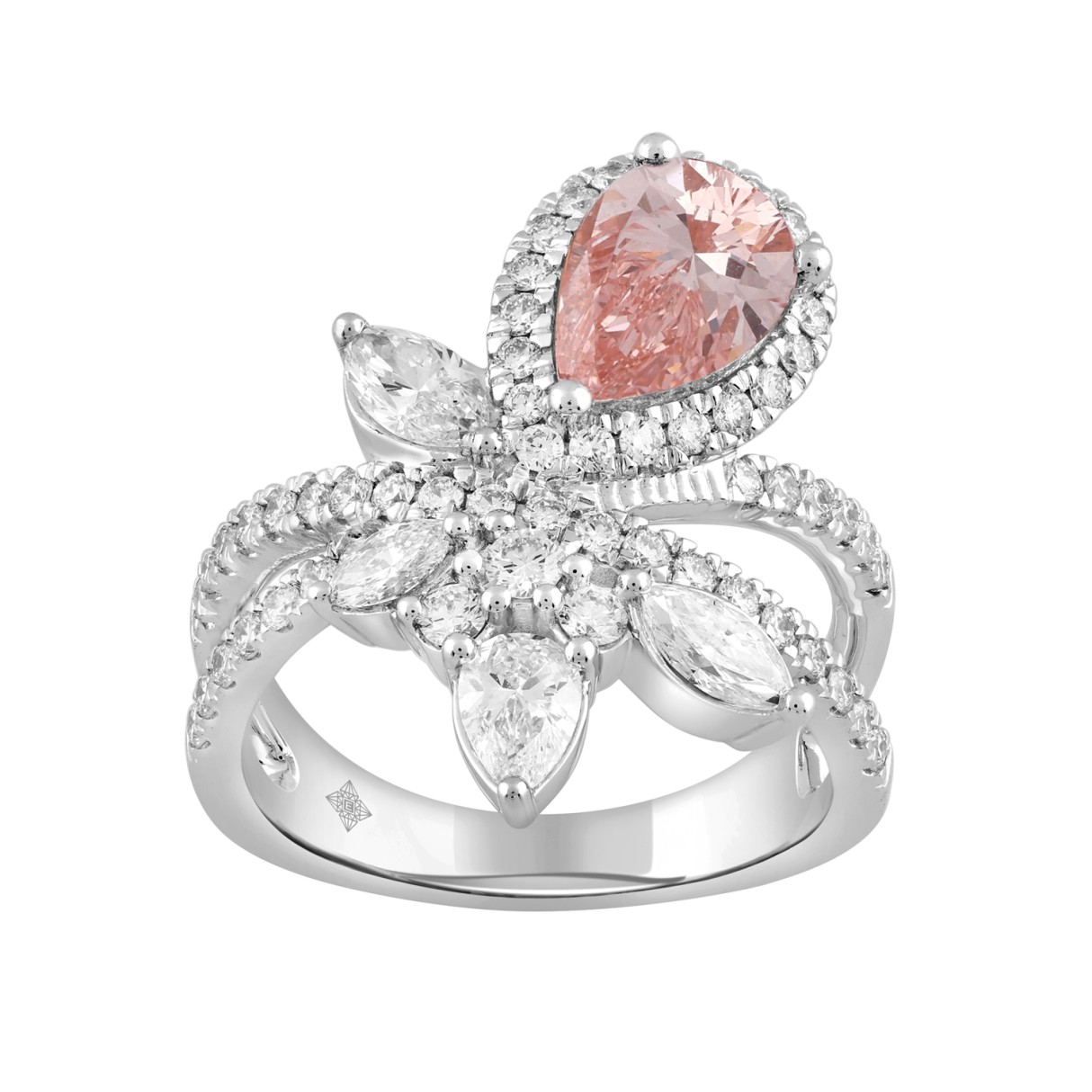 ETERNAL BLUSH COLLECTION 14K WHITE GOLD 3.00CT ROUND/PEAR/MARQUISE DIAMOND LADIES RING (CENTER STONE PINK PEAR DIAMOND 1 1/2CT) 1 ETERNAL BLUSH COLLECTION 14K WHITE GOLD 3.00CT ROUND/PEAR/MARQUISE DIAMOND LADIES RING (CENTER STONE PINK PEAR DIAMOND 1 1/2CT) - Image 1