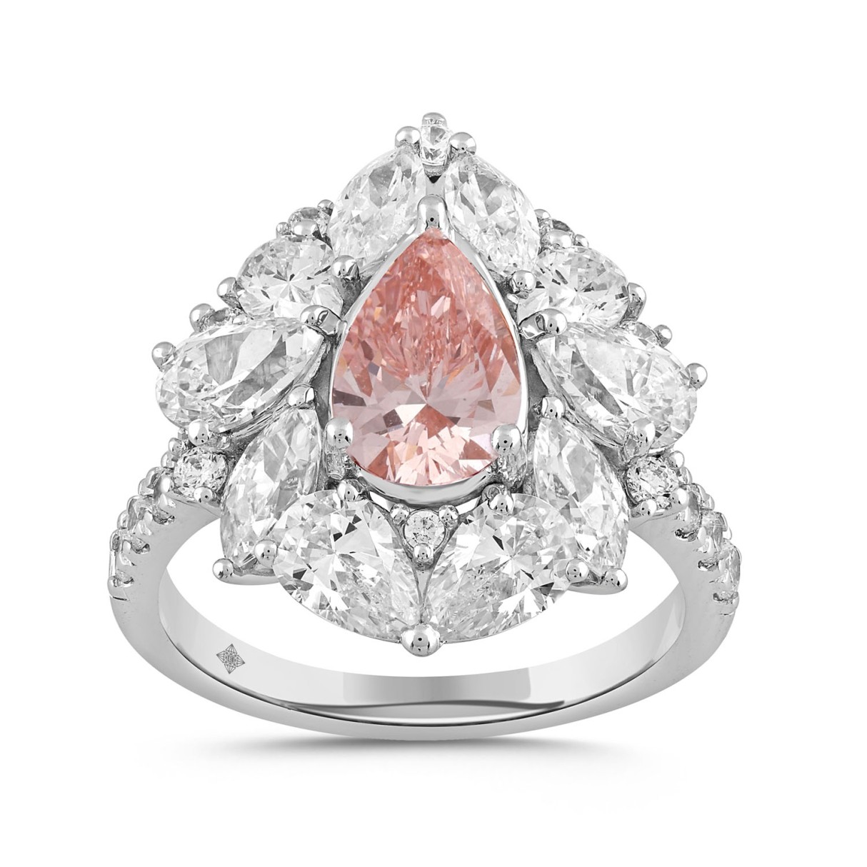 ETERNAL BLUSH COLLECTION 14K WHITE GOLD 4 1/2CT ROUND/PEAR/MARQUISE DIAMOND LADIES RING (CENTER STONE PINK PEAR DIAMOND 2.00CT) 1 ETERNAL BLUSH COLLECTION 14K WHITE GOLD 4 1/2CT ROUND/PEAR/MARQUISE DIAMOND LADIES RING (CENTER STONE PINK PEAR DIAMOND 2.00CT) - Image 1
