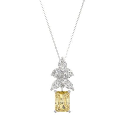 14K WHITE GOLD 2 1/4CT PEAR/MARQUISE/RADIANT DIAMOND LADIES PENDANT WITH CHAIN (CENTER STONE YELLOW RADIANT DIAMOND 1 1/2CT)