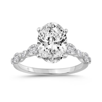 14K WHITE GOLD 4.00CT ROUND/OVAL/MARQUISE DIAMOND LADIES RING (CENTER STONE OVAL DIAMOND 3 1/2CT)