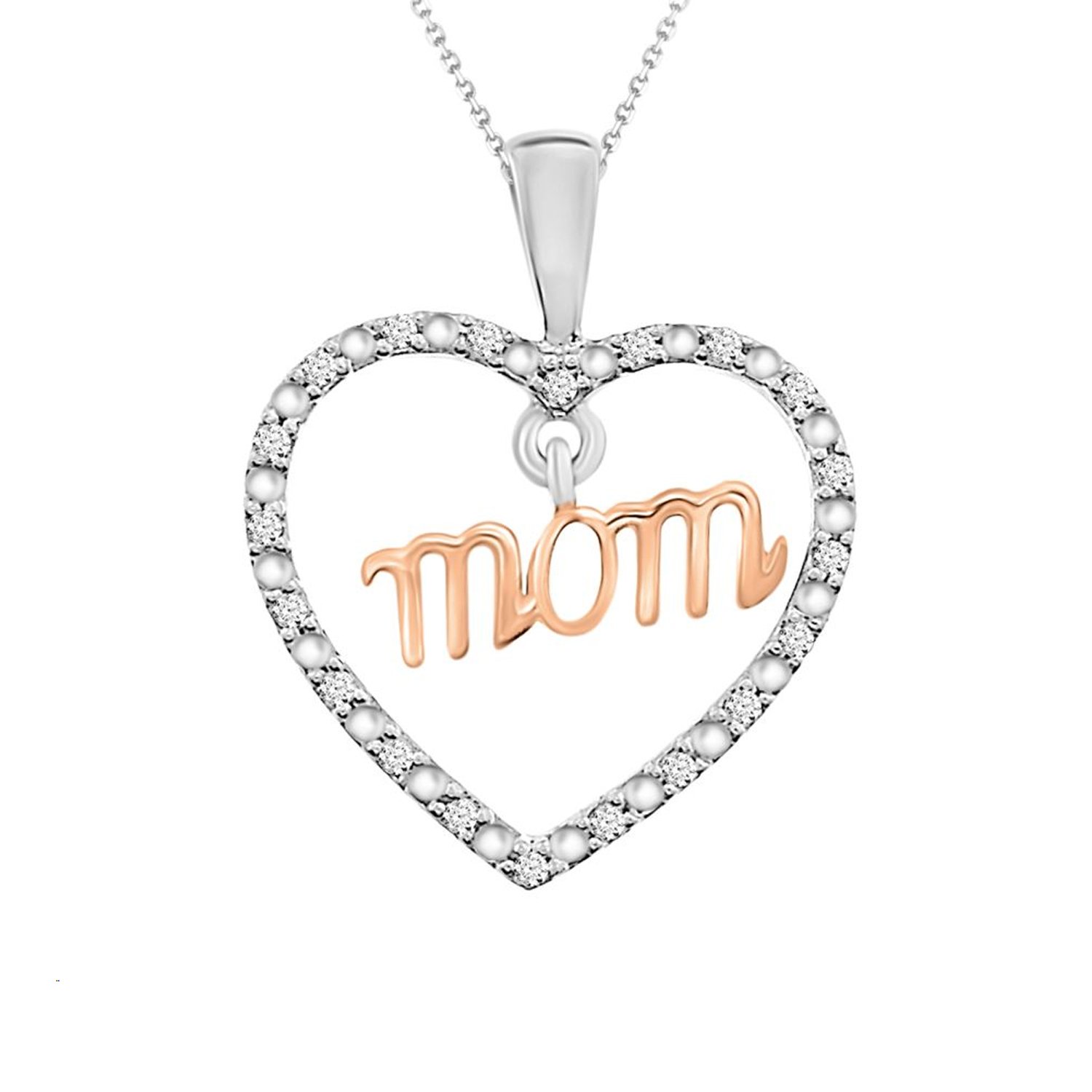 LADIES PENDANT WITH CHAIN 0.06CT ROUND/HEART DIAMOND 10K STERLING SILVER WHITE/ROSE 1 LADIES PENDANT WITH CHAIN 0.06CT ROUND/HEART DIAMOND 10K STERLING SILVER WHITE/ROSE - Image 1