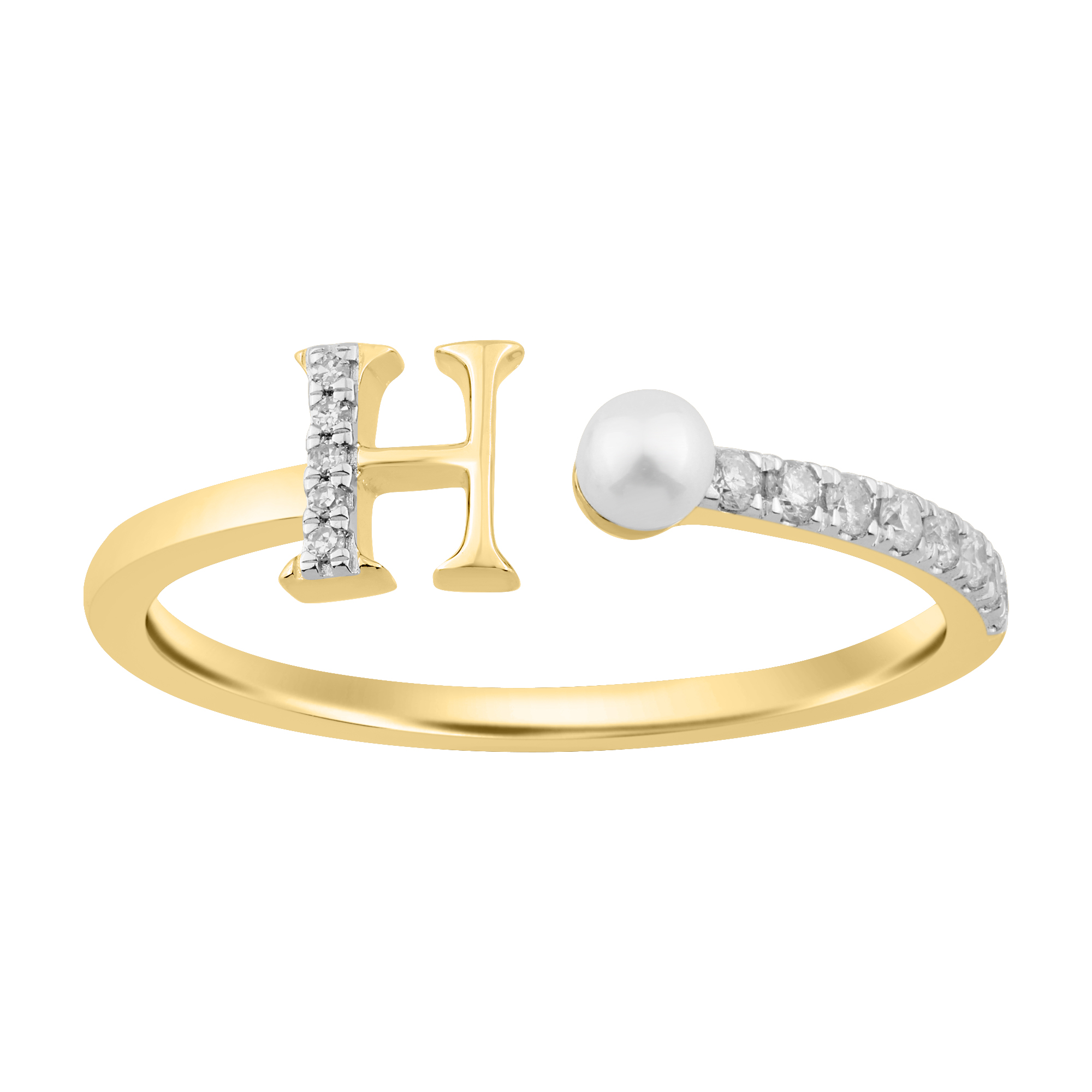 Women’S 10K Yellow Gold Letter “H” Diamond & Pearl Ring 0.10Ct Round Diamond Fine Jewelry 1 Women’S 10K Yellow Gold Letter “H” Diamond & Pearl Ring 0.10Ct Round Diamond Fine Jewelry - Image 1
