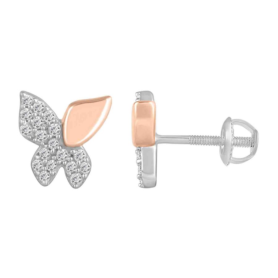 LADIES STUD EARRINGS 0.20CT ROUND DIAMOND 10K WHITE/ROSE GOLD 1 LADIES STUD EARRINGS 0.20CT ROUND DIAMOND 10K WHITE/ROSE GOLD - Image 1