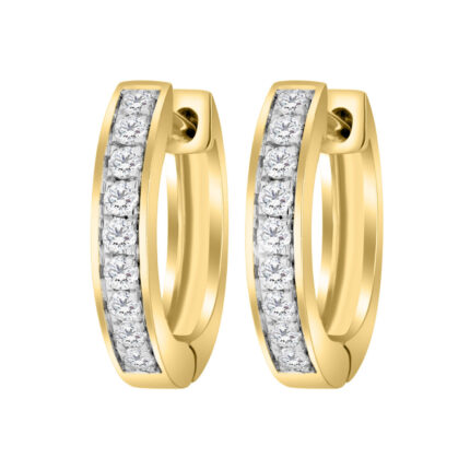 LADIES HOOP EARRINGS 0.15CT ROUND DIAMOND 10K YELLOW GOLD