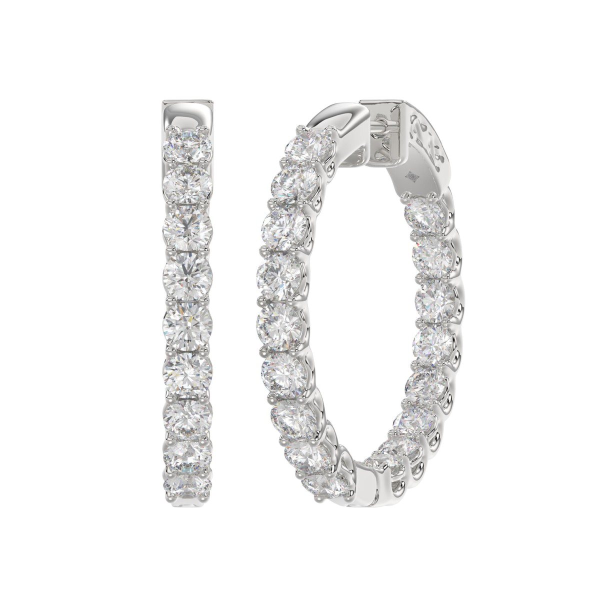 LADIES HOOP EARRINGS 3CT ROUND DIAMOND 14K WHITE GOLD 1 LADIES HOOP EARRINGS 3CT ROUND DIAMOND 14K WHITE GOLD - Image 1