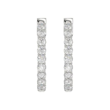 LADIES HOOP EARRINGS 5CT ROUND DIAMOND 14K WHITE GOLD