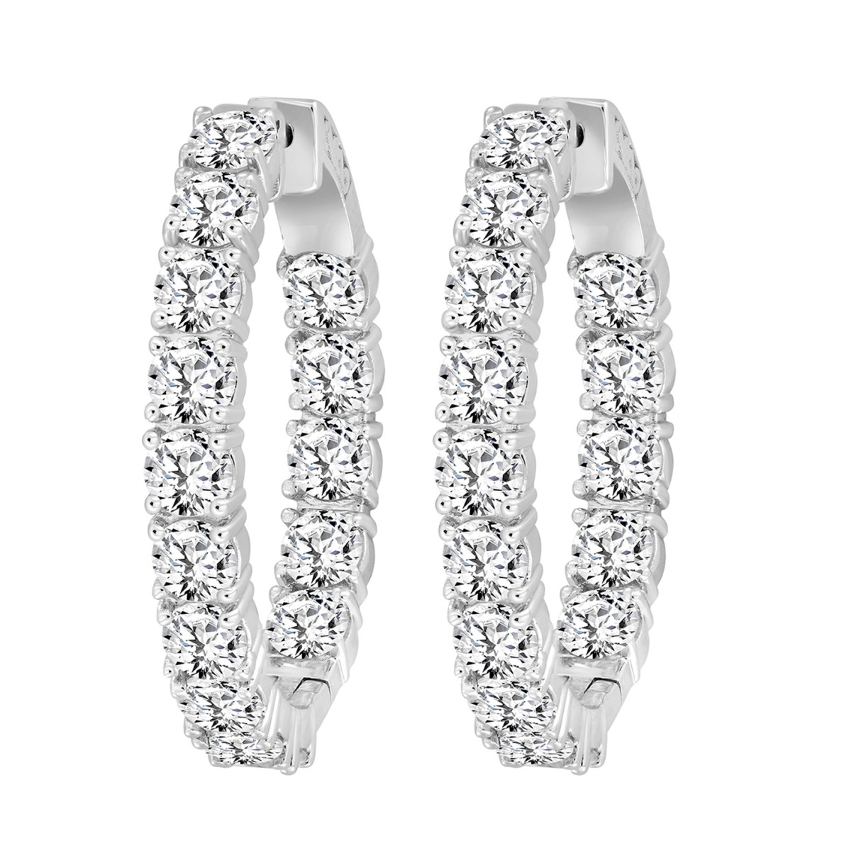 LADIES HOOP EARRINGS 9CT ROUND DIAMOND 14K WHITE GOLD 1 LADIES HOOP EARRINGS 9CT ROUND DIAMOND 14K WHITE GOLD - Image 1