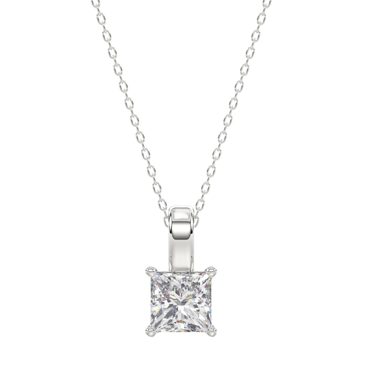 LADIES SOLITAIRE PENDANT WITH CHAIN 2CT PRINCESS DIAMOND 14K WHITE GOLD 1 LADIES SOLITAIRE PENDANT WITH CHAIN 2CT PRINCESS DIAMOND 14K WHITE GOLD - Image 1