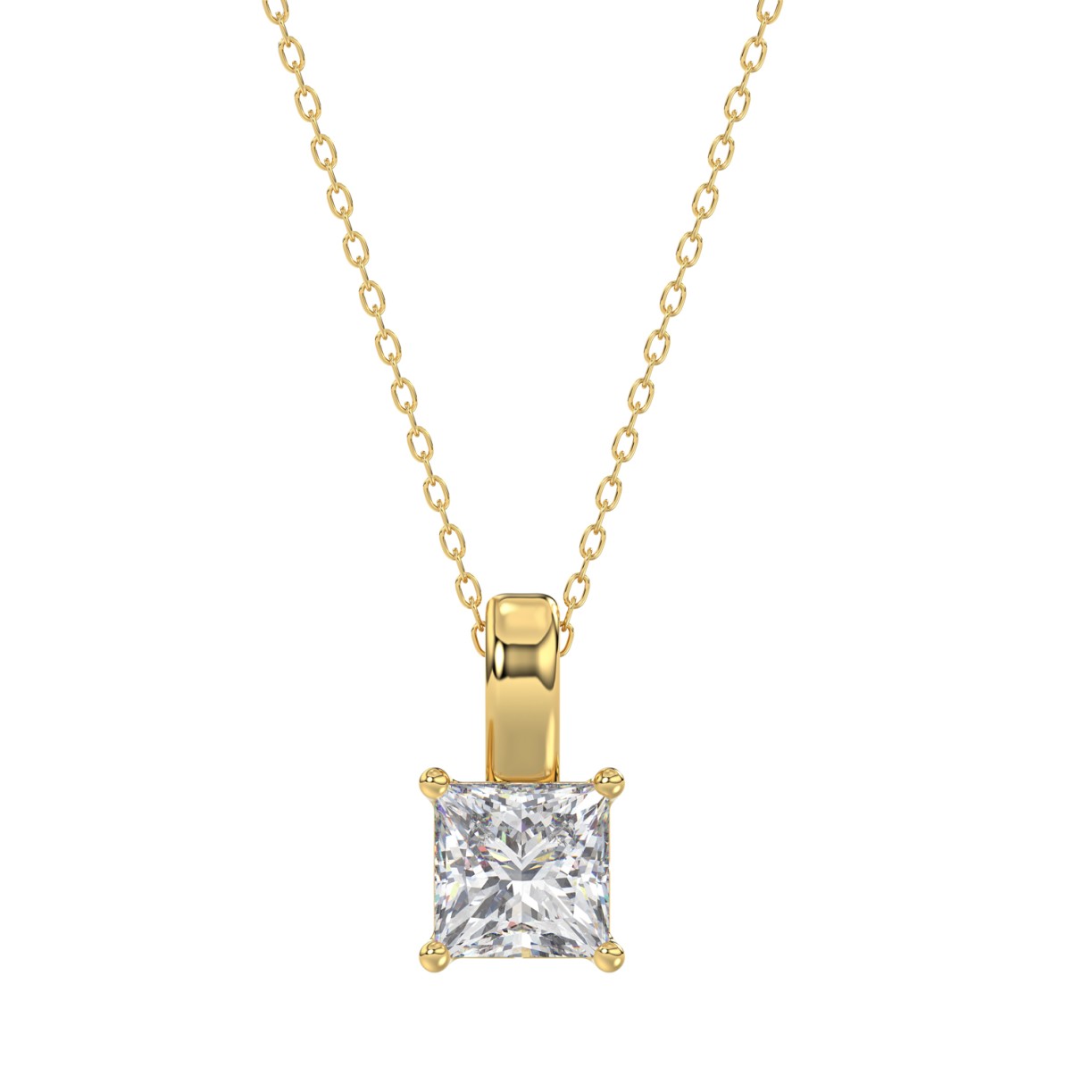 LADIES SOLITAIRE PENDANT WITH CHAIN 2CT PRINCESS DIAMOND 14K YELLOW GOLD 1 LADIES SOLITAIRE PENDANT WITH CHAIN 2CT PRINCESS DIAMOND 14K YELLOW GOLD - Image 1
