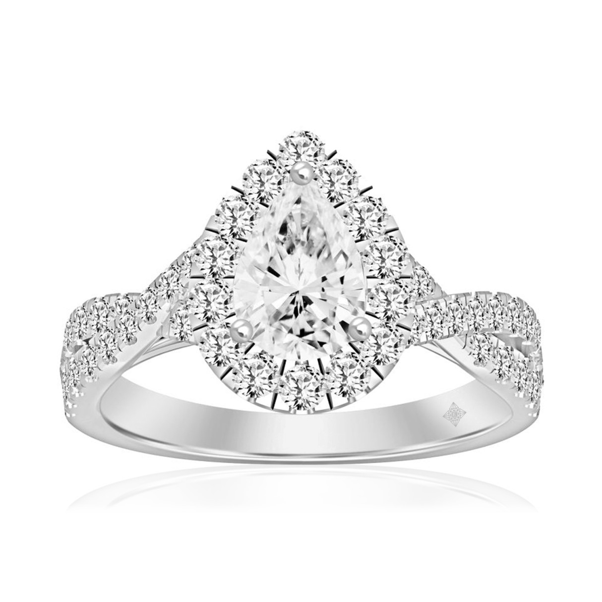 14K WHITE GOLD 1 3/4CT ROUND/PEAR DIAMOND LADIES RING (CENTER STONE PEAR DIAMOND 1.00CT) 1 14K WHITE GOLD 1 3/4CT ROUND/PEAR DIAMOND LADIES RING (CENTER STONE PEAR DIAMOND 1.00CT) - Image 1