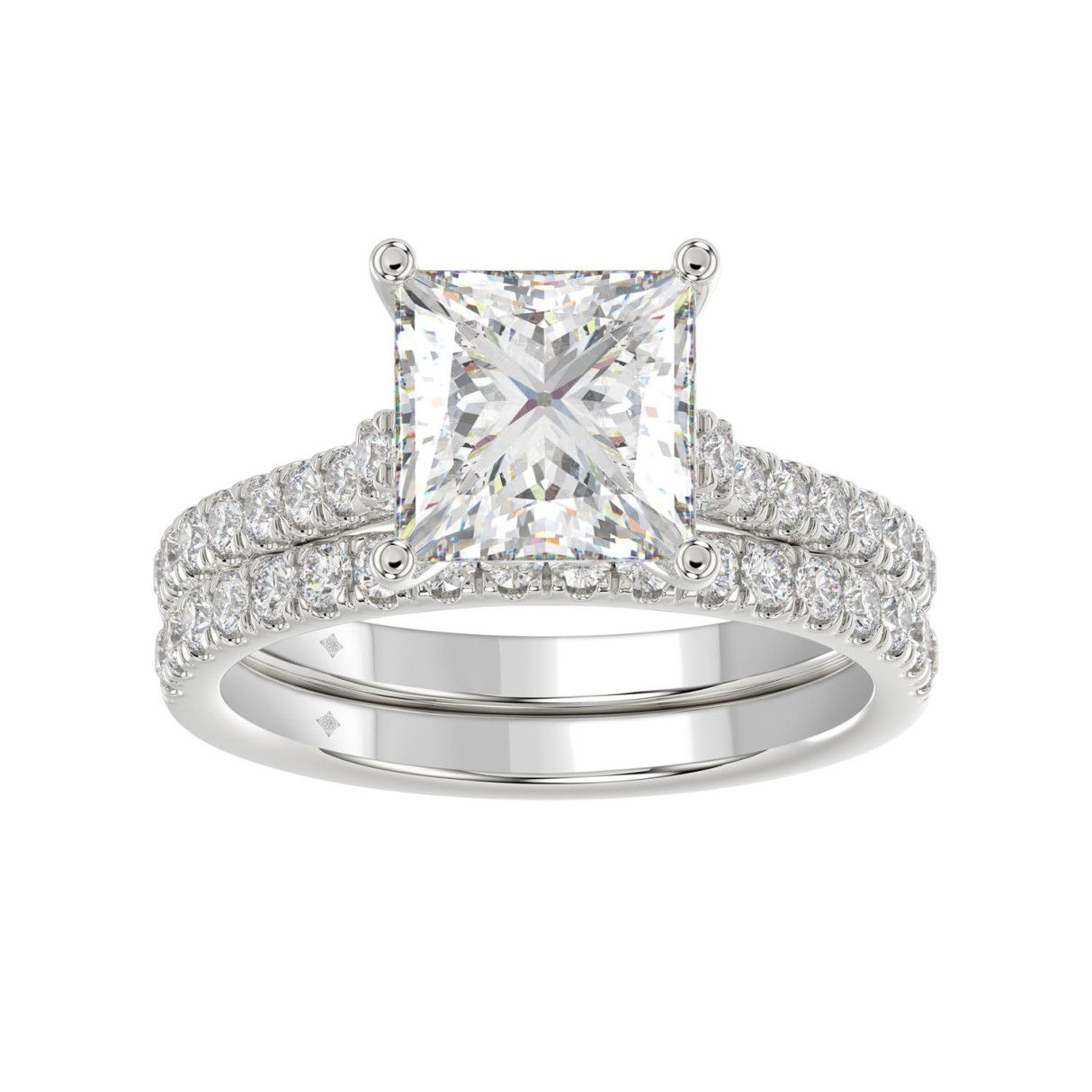 14K WHITE GOLD 3 1/2CT ROUND/PRINCESS DIAMOND LADIES BRIDAL SET (CENTER STONE PRINCESS DIAMOND 3.00CT) 1 14K WHITE GOLD 3 1/2CT ROUND/PRINCESS DIAMOND LADIES BRIDAL SET (CENTER STONE PRINCESS DIAMOND 3.00CT) - Image 1